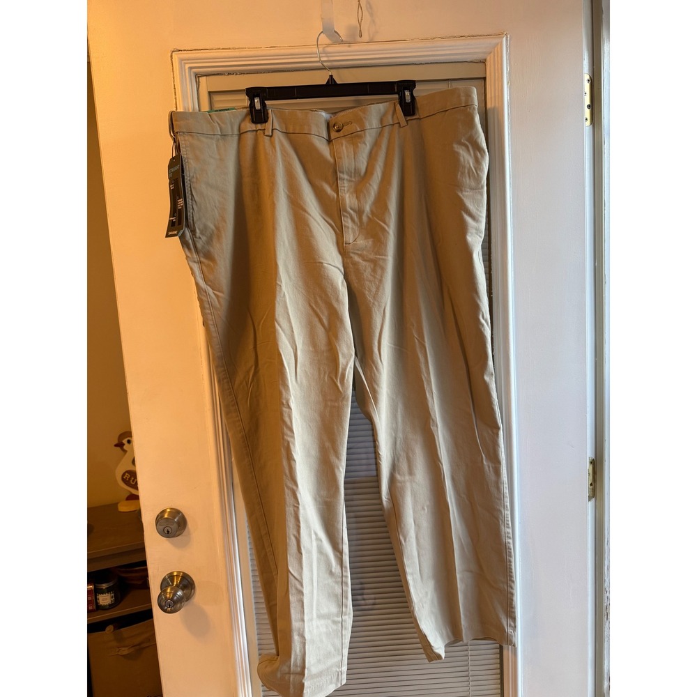 Savane Performance Chino Pants Mens 46x30 Khaki NEW Flat Front Stretch Big Tall